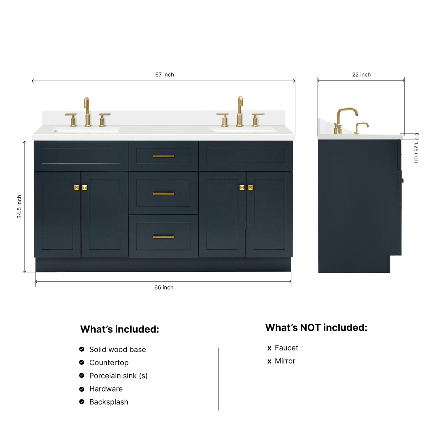 Bradford 66-Inch Midnight Blue bathroom vanity dimensions