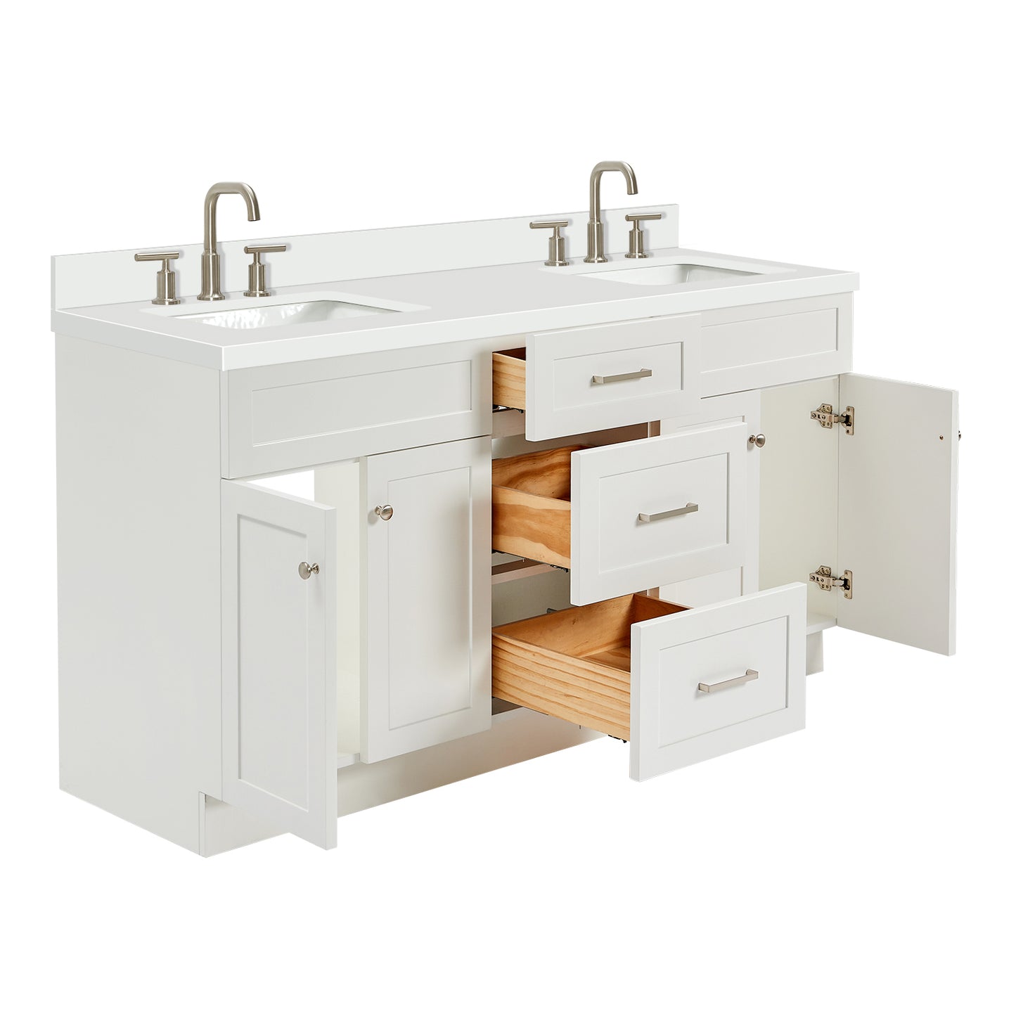 Bradford 66-Inch White bathroom vanity on white background – product photo 1