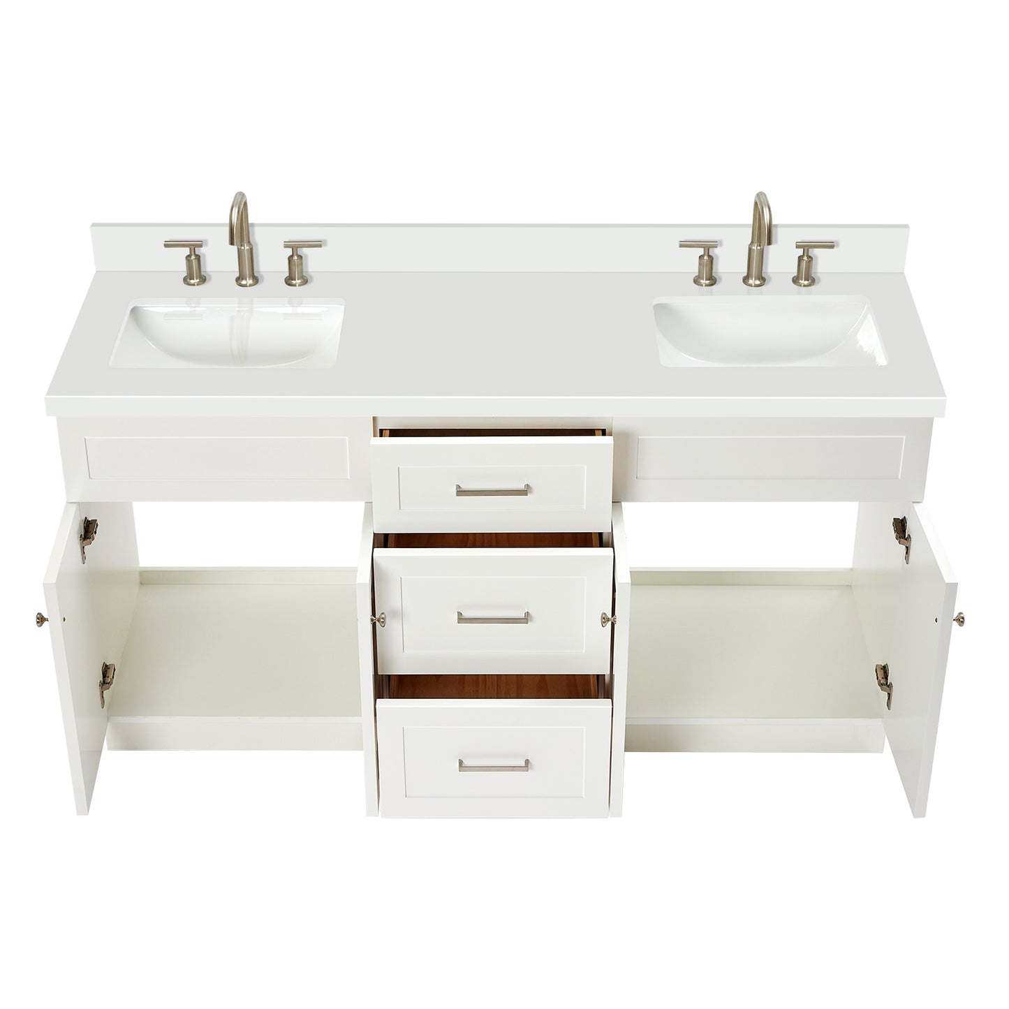 Bradford 66-Inch White bathroom vanity on white background – product photo 2