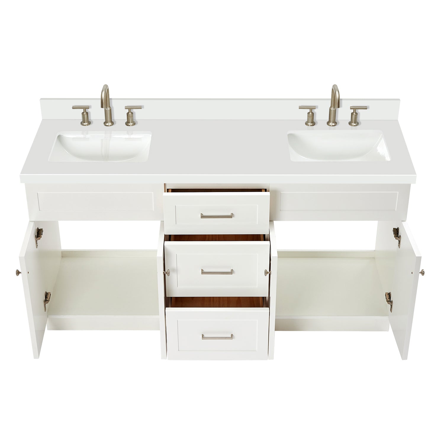 Bradford 66-Inch White bathroom vanity on white background – product photo 2
