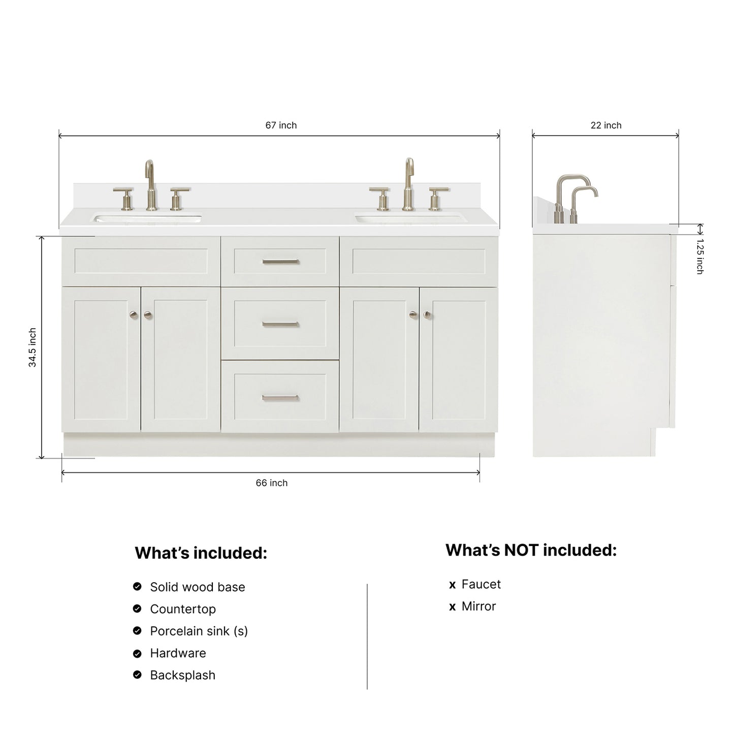 Bradford 66-Inch White bathroom vanity dimensions