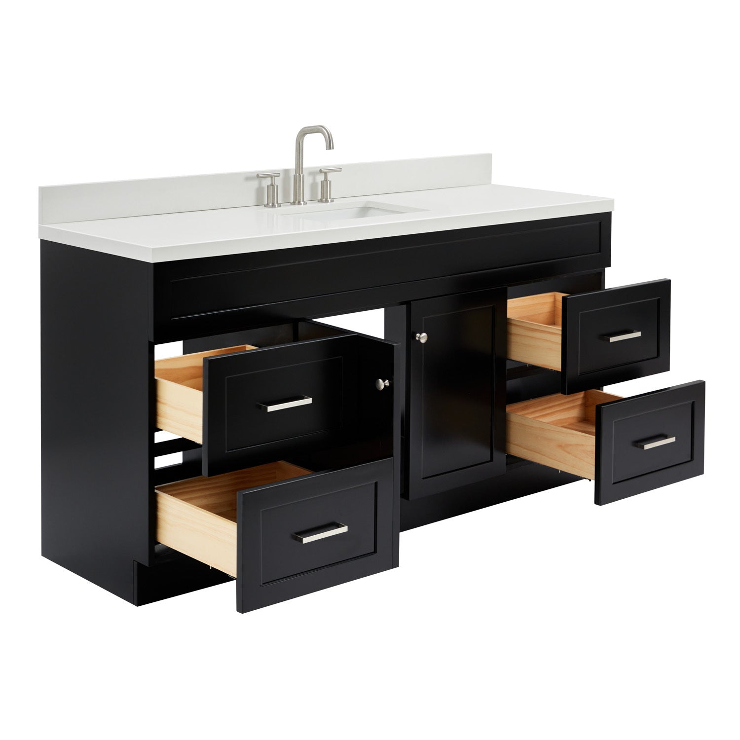 Bradford 66-Inch Black bathroom vanity on white background – product photo 2