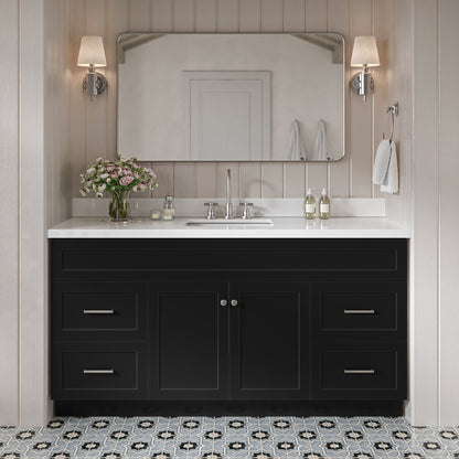 Bradford 66-Inch Black bathroom vanity in styled bathroom setting