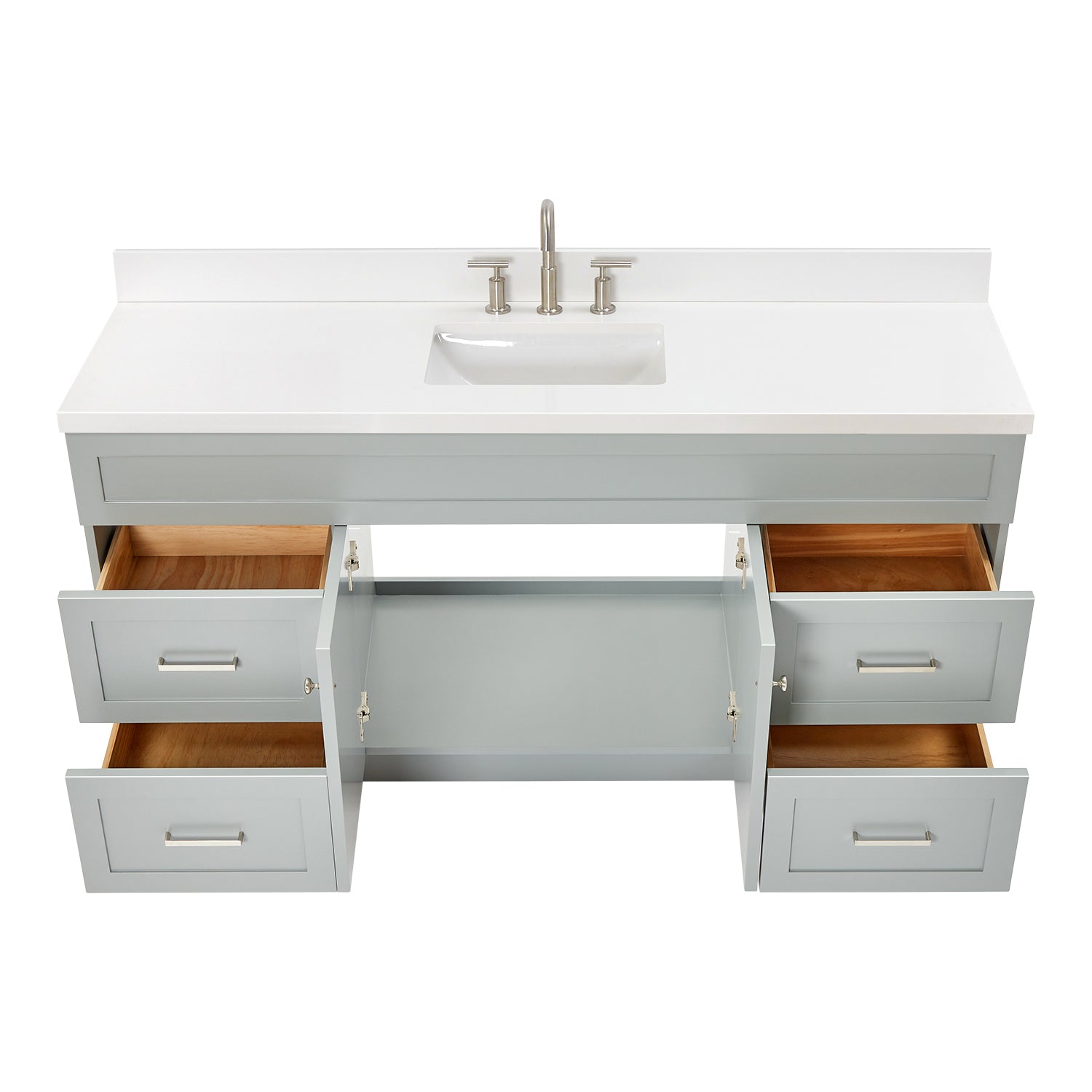 Bradford 66-Inch Grey bathroom vanity on white background – product photo 2