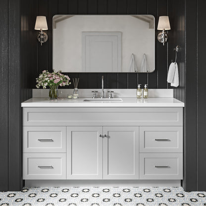 Bradford 66-Inch Grey bathroom vanity in styled bathroom setting