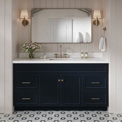 Bradford 66-Inch Midnight Blue bathroom vanity in styled bathroom setting