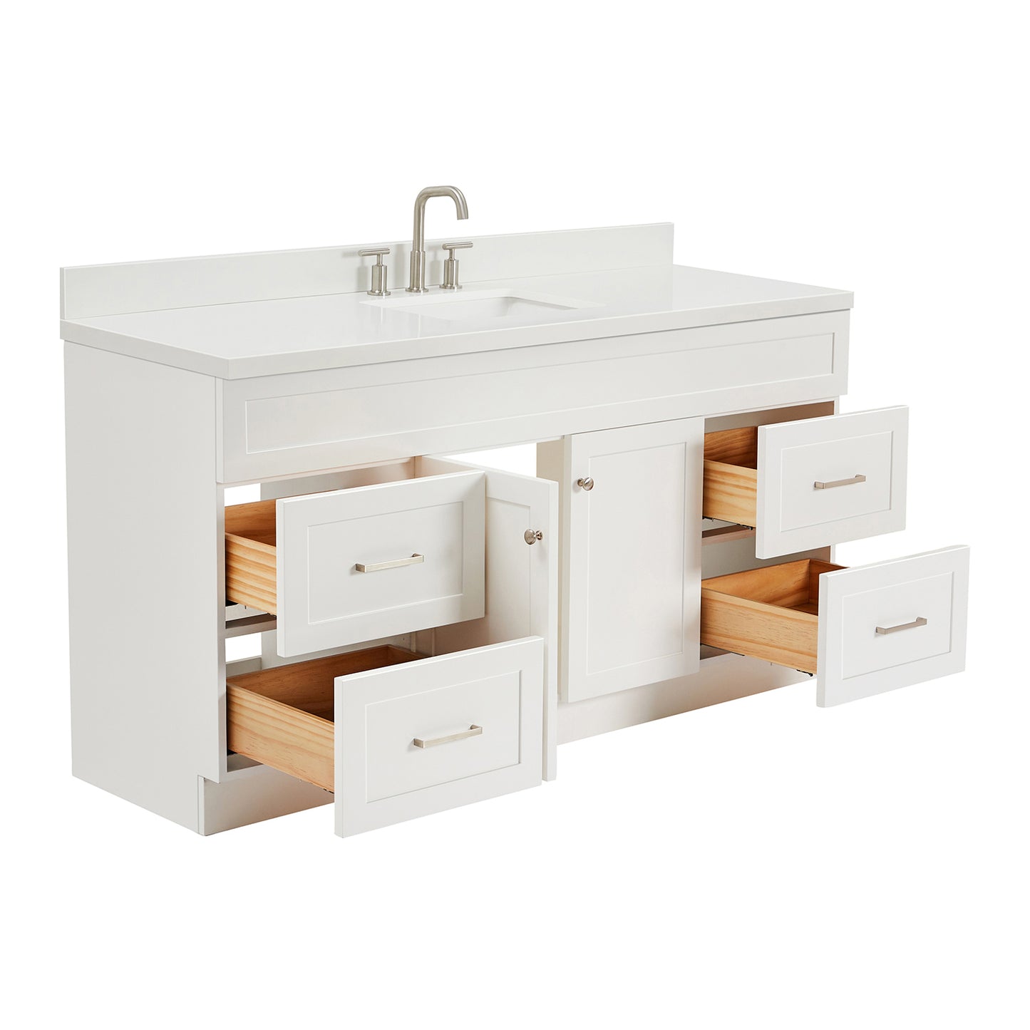 Bradford 66-Inch White bathroom vanity on white background – product photo 1