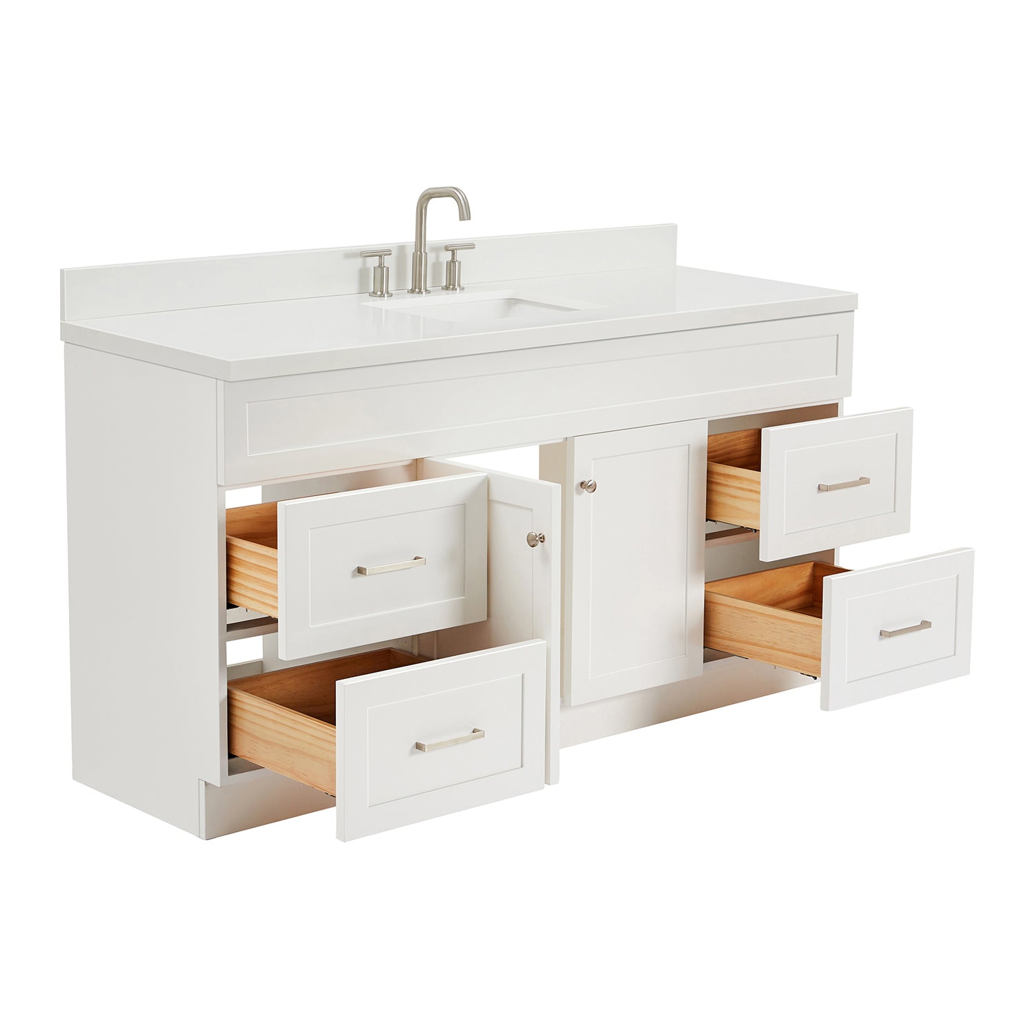 Bradford 66-Inch White bathroom vanity on white background – product photo 1