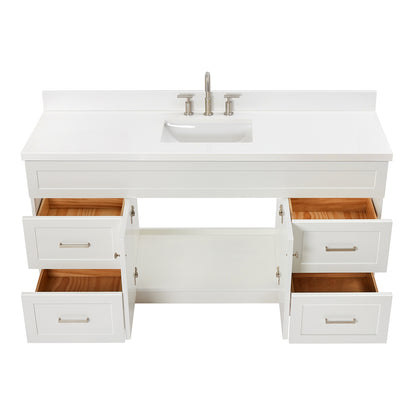 Bradford 66-Inch White bathroom vanity on white background – product photo 2