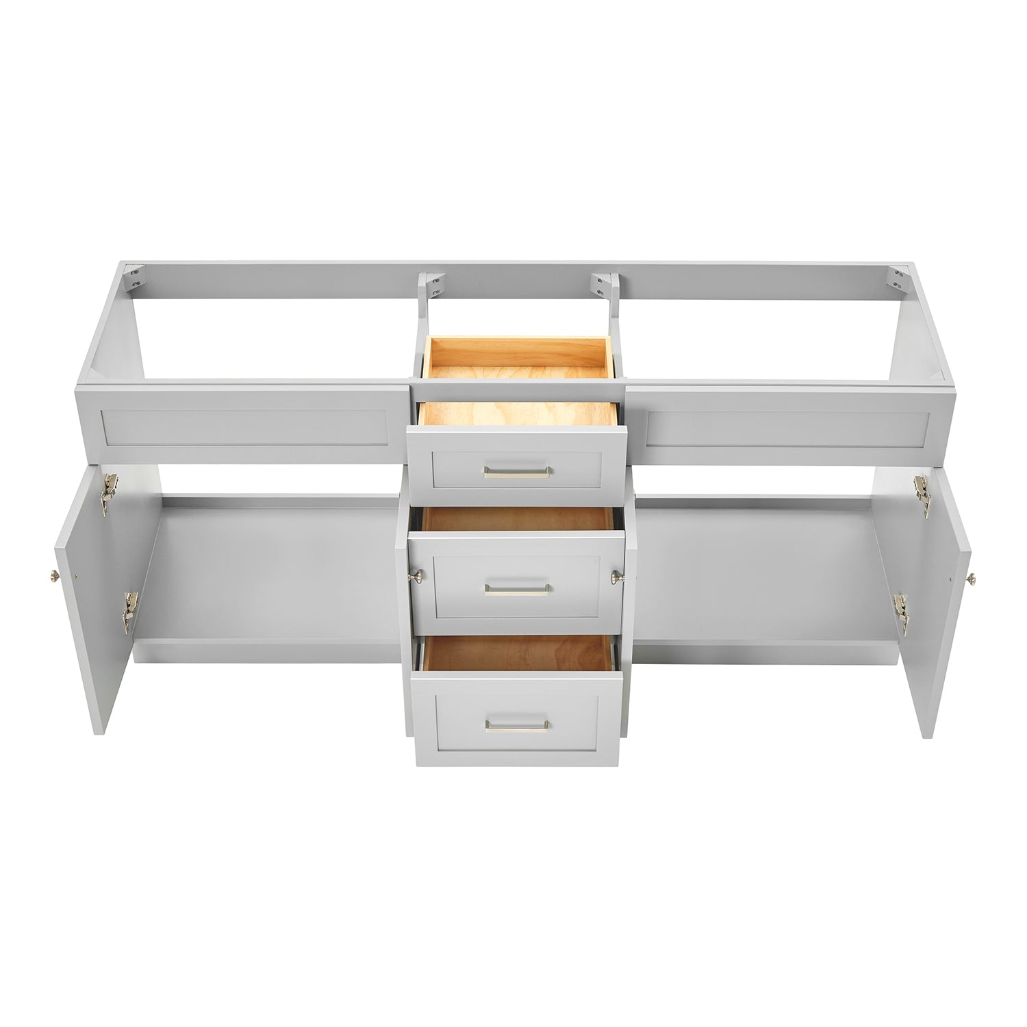 Bradford 72-inch Grey base cabinet on white back ground front view open door