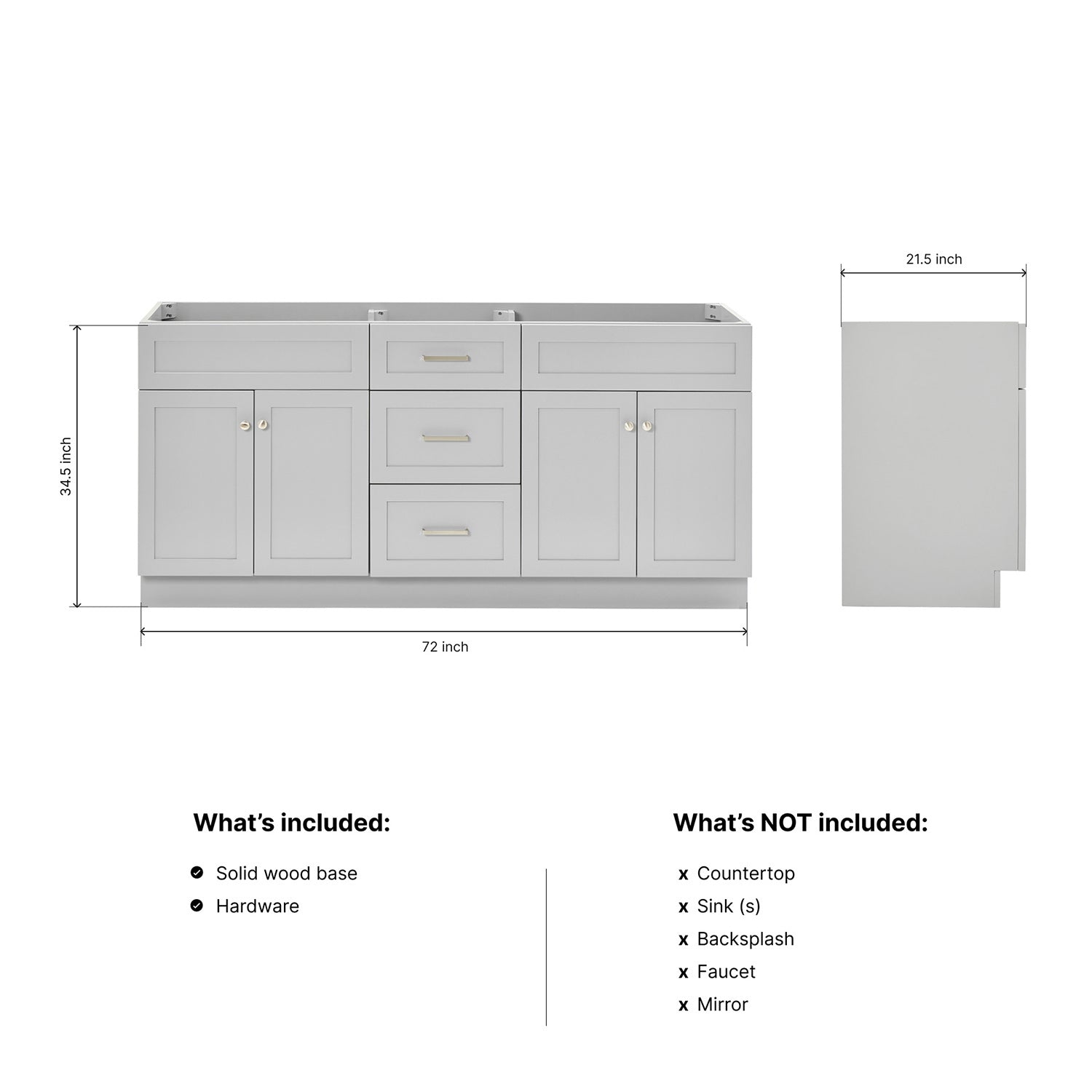 Bradford 72-inch Grey base cabinet on dimensions