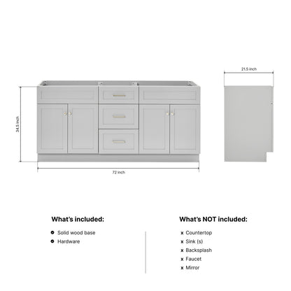 Bradford 72-inch Grey base cabinet on dimensions