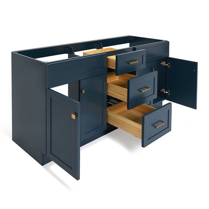 Bradford 72-inch Midnight Blue base cabinet on white back ground side view open door