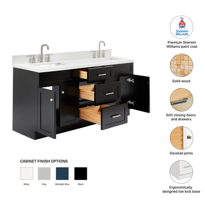 Bradford 72-Inch Black bathroom vanity – feature highlights: solid wood frame, soft-close doors and drawers, Sherwin-Williams paint finish