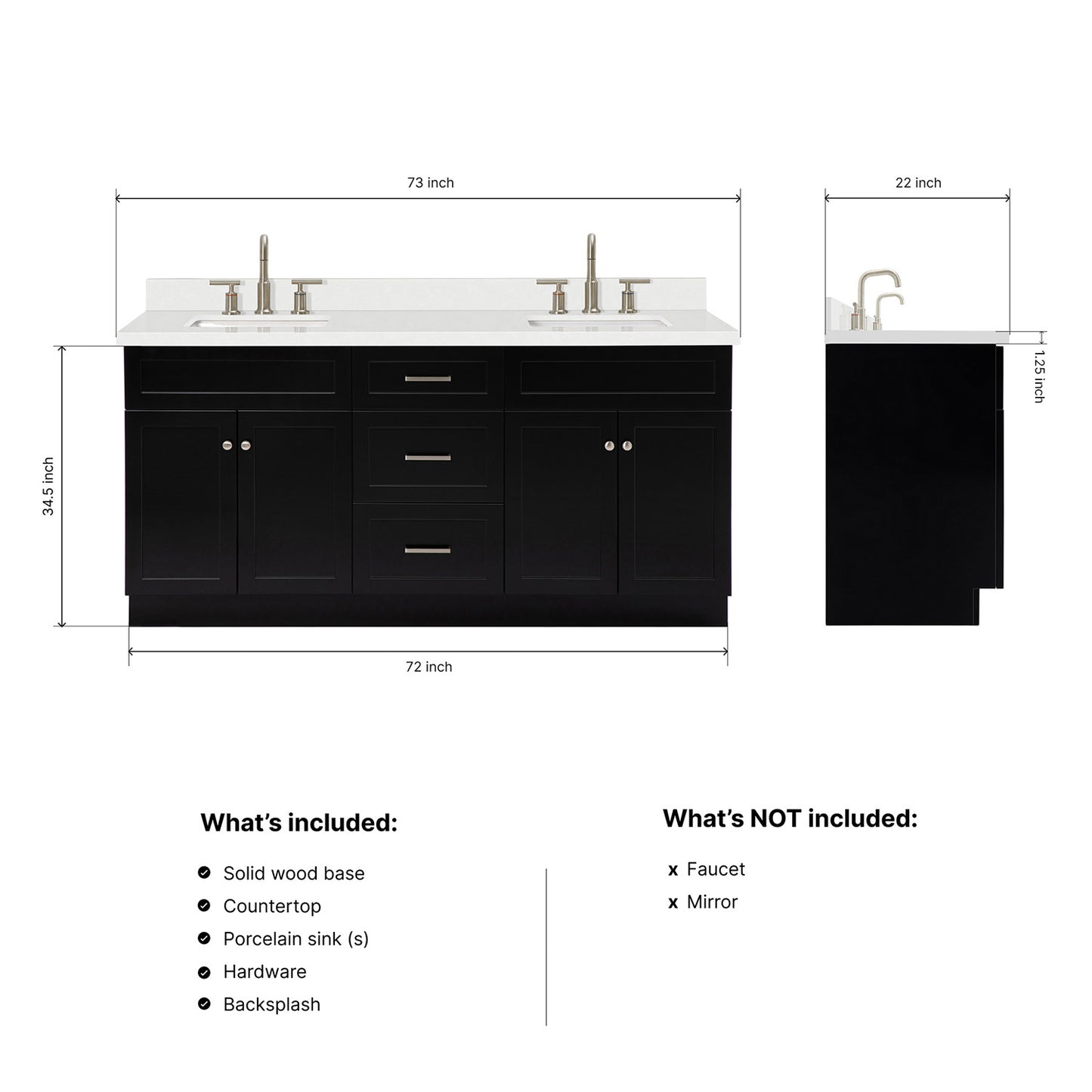Bradford 72-Inch Black bathroom vanity dimensions