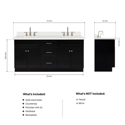 Bradford 72-Inch Black bathroom vanity dimensions