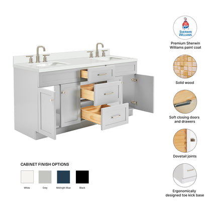 Bradford 72-Inch Grey bathroom vanity – feature highlights: solid wood frame, soft-close doors and drawers, Sherwin-Williams paint finish