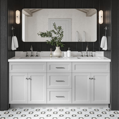 Bradford 72-Inch Grey bathroom vanity in styled bathroom setting