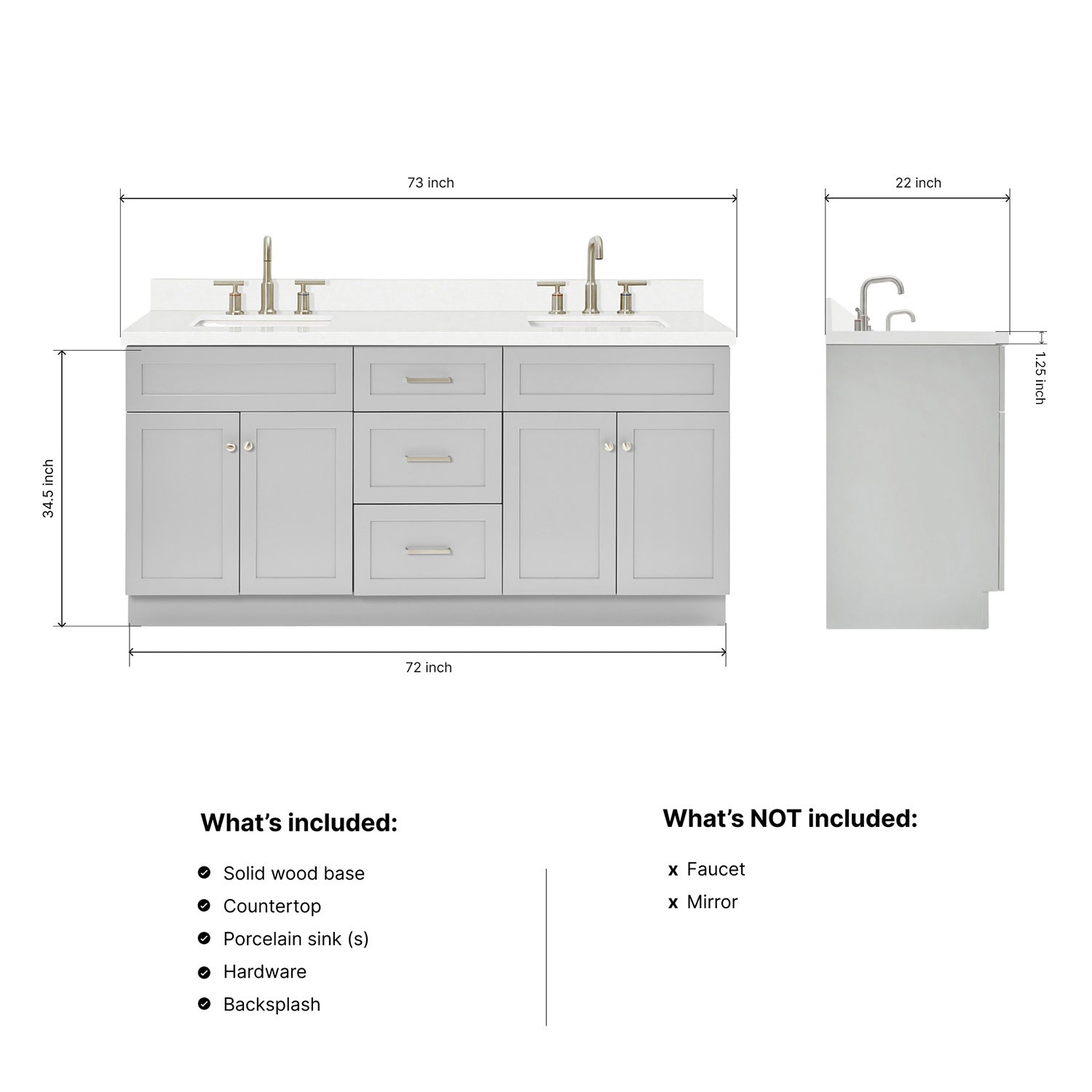 Bradford 72-Inch Grey bathroom vanity dimensions