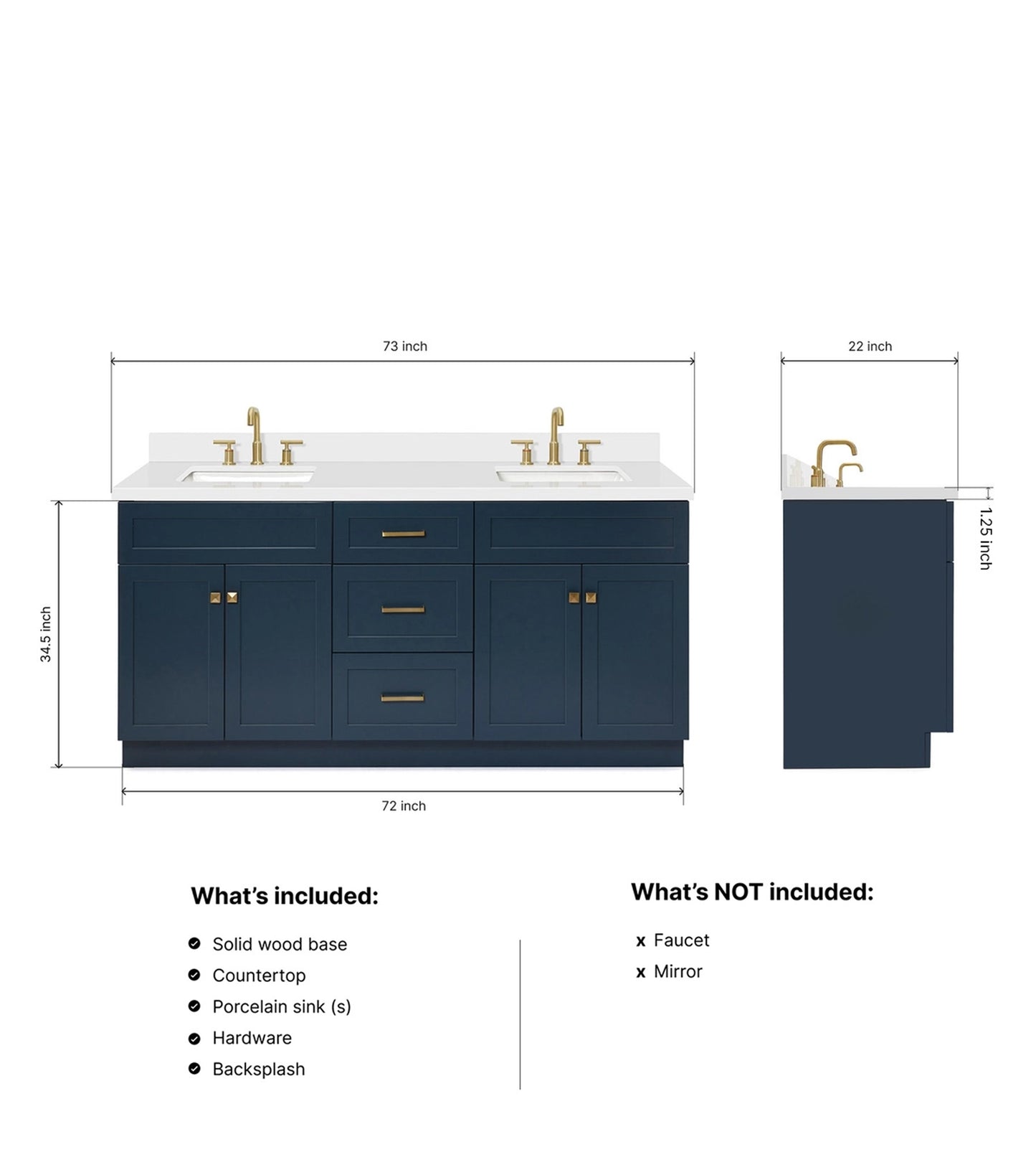 Bradford 72-Inch Midnight Blue bathroom vanity dimensions