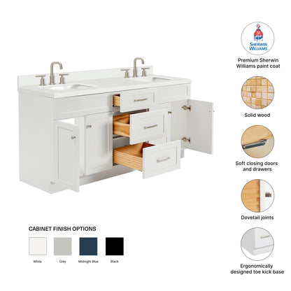 Bradford 72-Inch White bathroom vanity – feature highlights: solid wood frame, soft-close doors and drawers, Sherwin-Williams paint finish