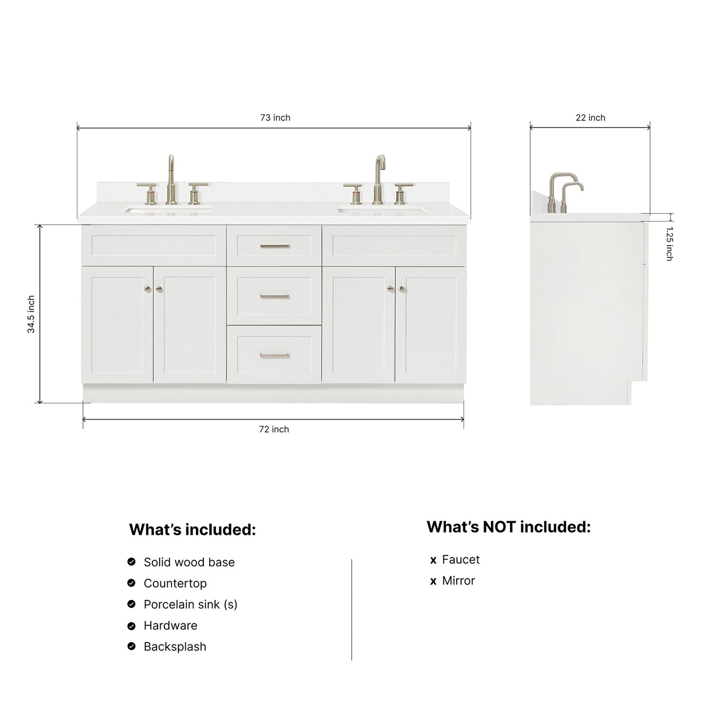 Bradford 72-Inch White bathroom vanity dimensions