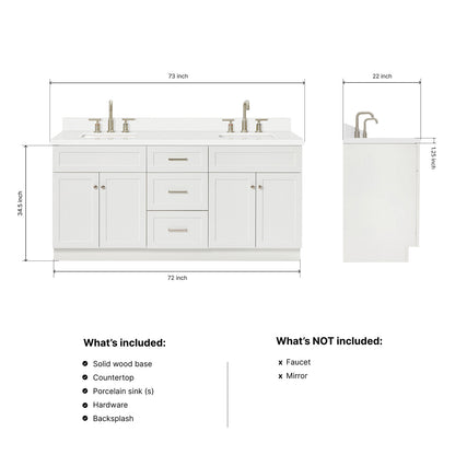 Bradford 72-Inch White bathroom vanity dimensions
