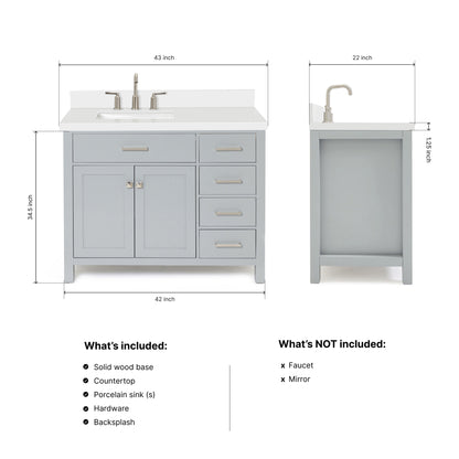 Alenza 42-inch Grey bathroom vanity on dimensions