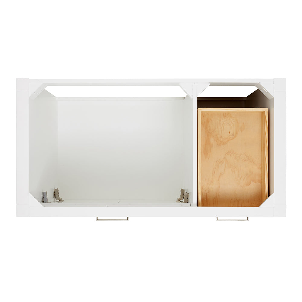 Alenza 42-inch White bathroom vanity on white back ground top down