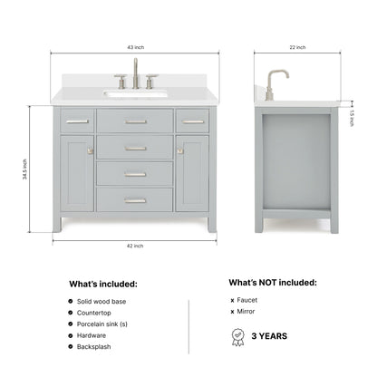 Alenza 42-inch Grey bathroom vanity on dimensions