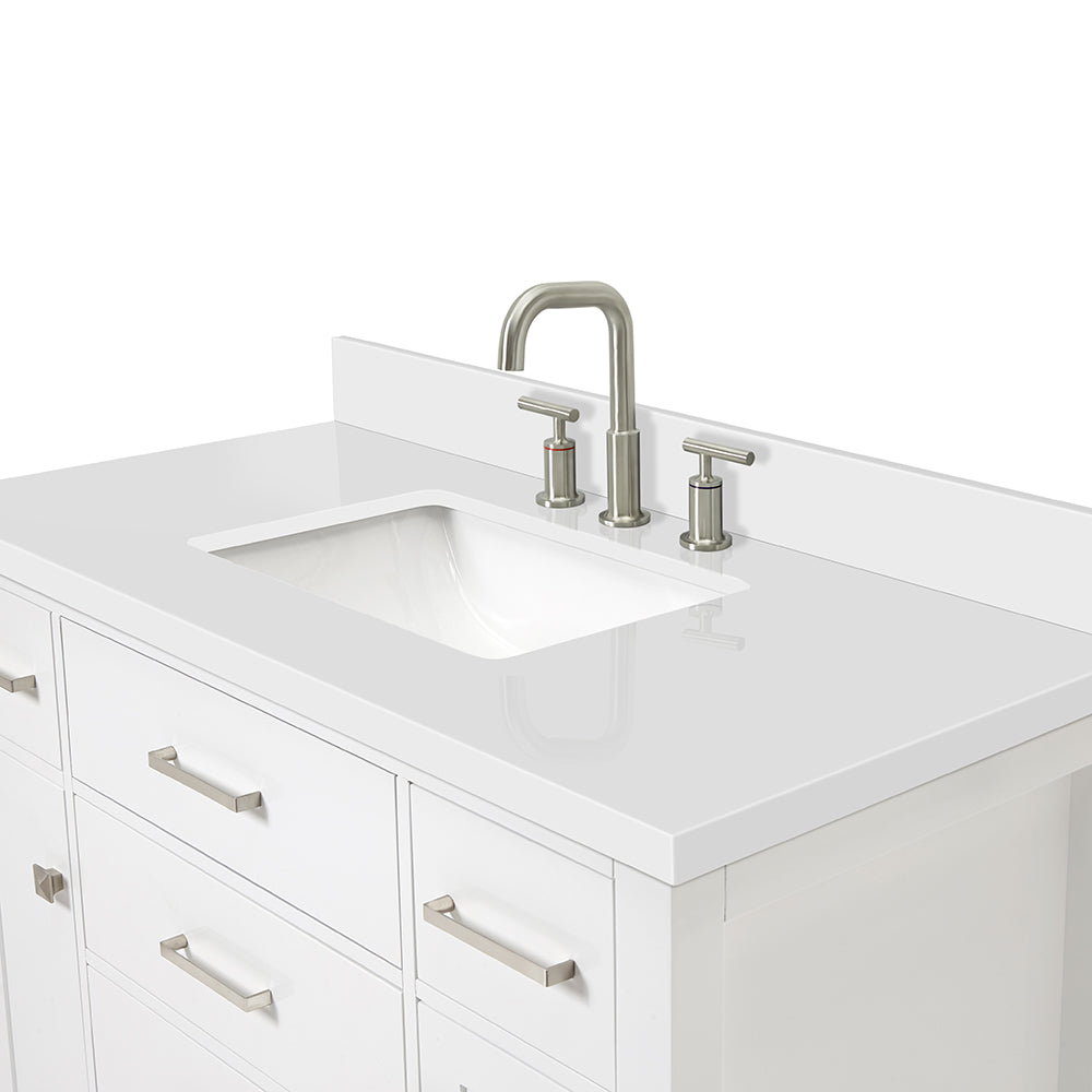 Alenza 42-inch White bathroom vanity on white back ground top down