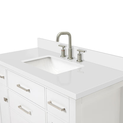 Alenza 42-inch White bathroom vanity on white back ground top down