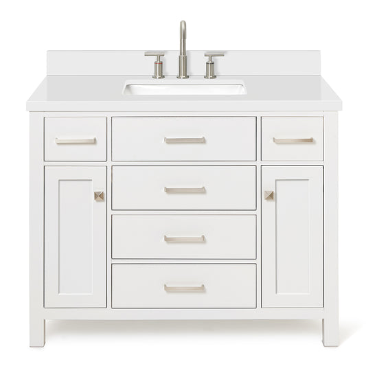 Alenza 42-inch White bathroom vanity on white back ground front view main image
