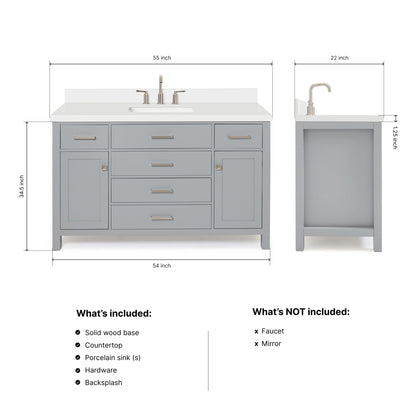 Alenza 54-inch Grey bathroom vanity on dimensions