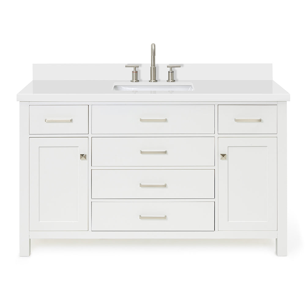 Alenza 54-inch White bathroom vanity on white back ground front view main image
