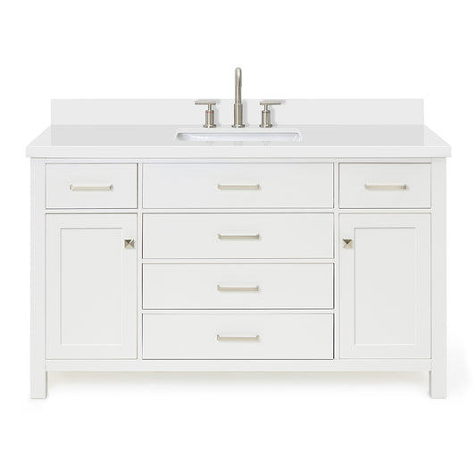Alenza 54-inch White bathroom vanity on white back ground front view main image