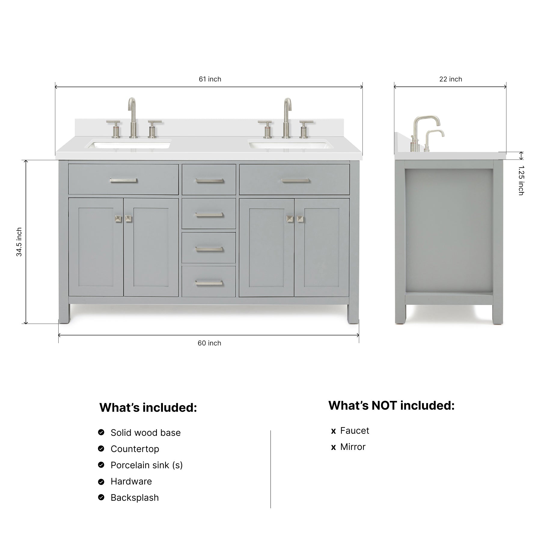 Alenza 60-inch Grey bathroom vanity on dimensions