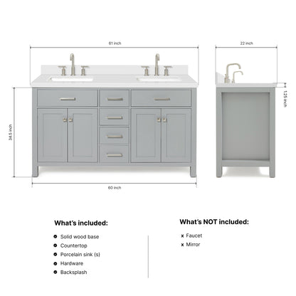 Alenza 60-inch Grey bathroom vanity on dimensions