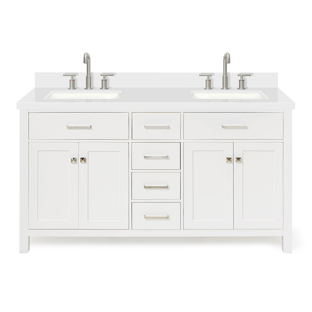 Alenza 60-inch White bathroom vanity on white back ground front view main image