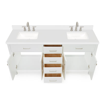 Alenza 72-inch White bathroom vanity on white back ground front view open door