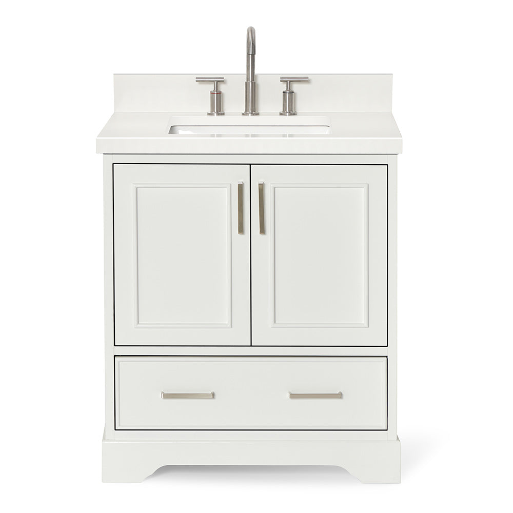 Langford 30-inch White bathroom vanity on white back ground front view main image