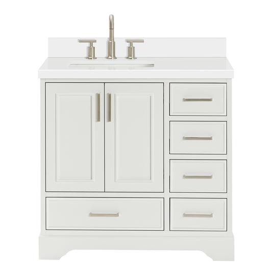 Langford 36-inch White bathroom vanity on white back ground front view main image