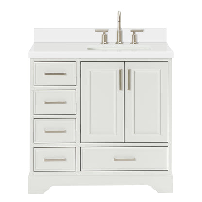 Langford 36-inch White bathroom vanity on white back ground front view main image