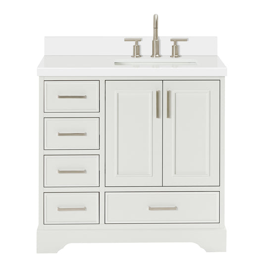 Langford 36-inch White bathroom vanity on white back ground front view main image