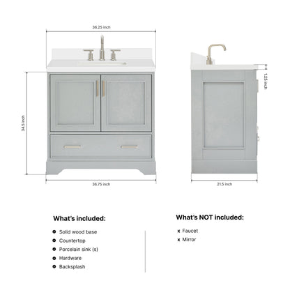 Langford 36-inch Grey bathroom vanity on dimensions