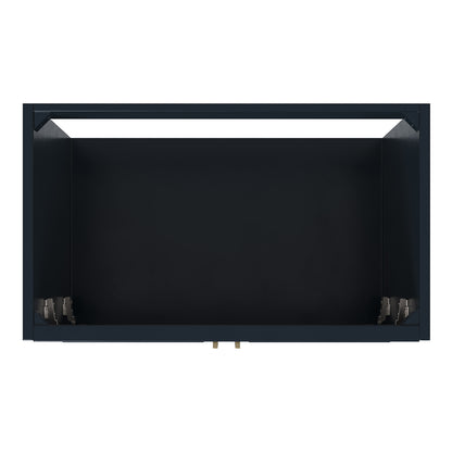 Langford 36-inch Midnight Blue bathroom vanity on white back ground front view open door