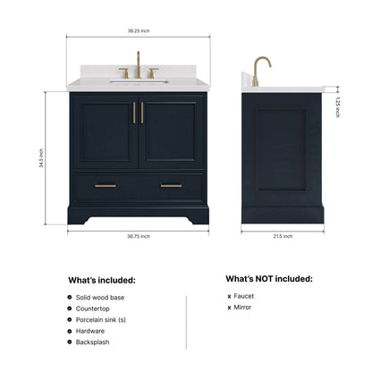Langford 36-inch Midnight Blue bathroom vanity on dimensions