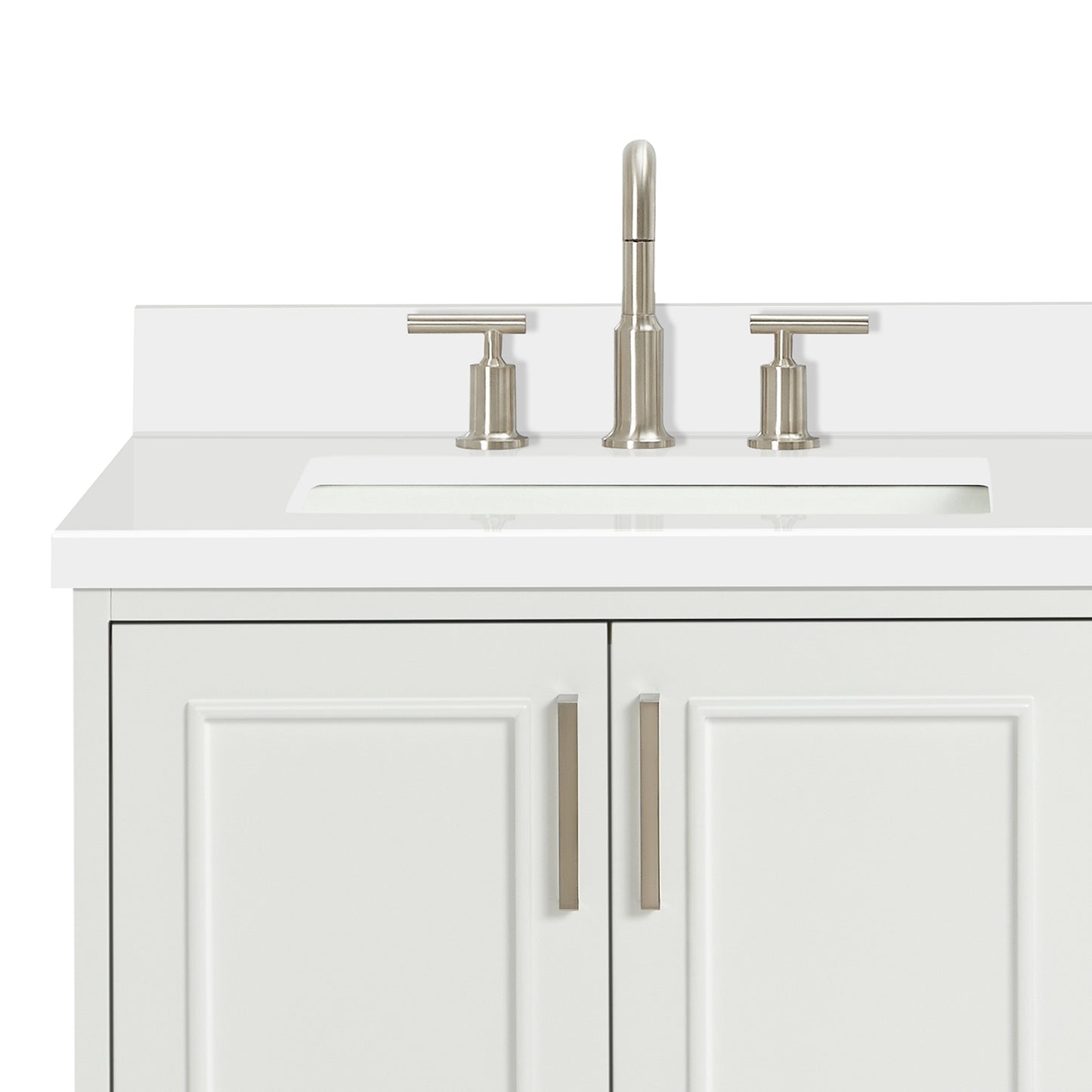Langford 42-inch White bathroom vanity on white back ground top down