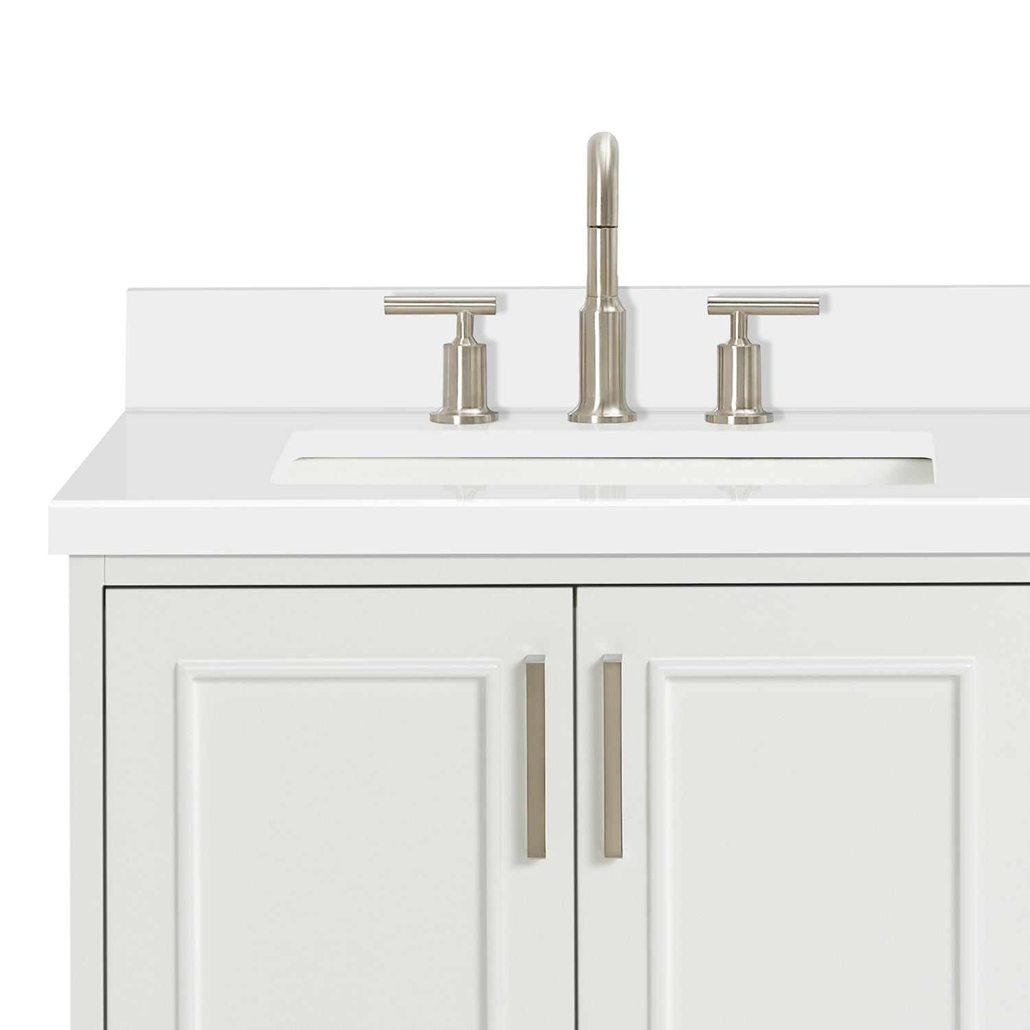 Langford 42-inch White bathroom vanity on white back ground top down