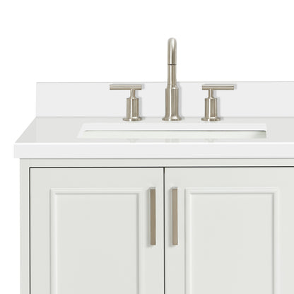 Langford 42-inch White bathroom vanity on white back ground top down